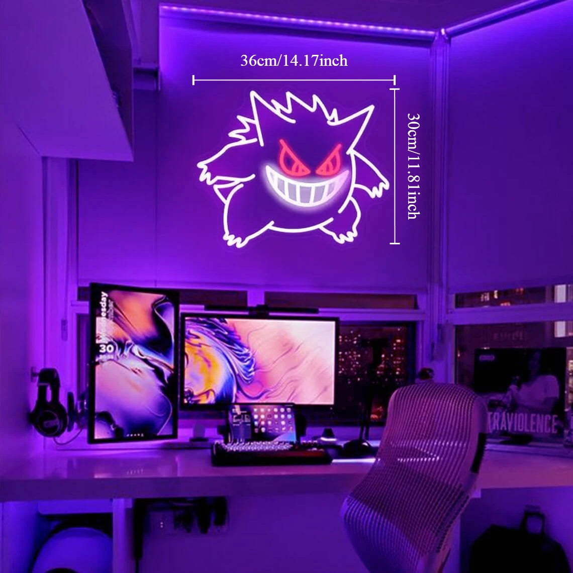 GENGAR Ghost LED Neon Signs for Games Room Bedroom Wall Decor.